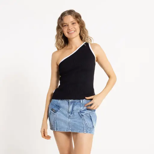 [04MRUA2608] ZOE ONE SHOULDER SKIMMER TANK LD ( BLACK / GLACIER LAKE )