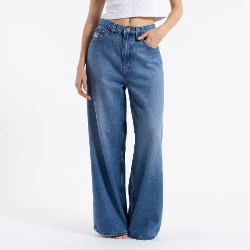 [16MRUA2610] WENDY HI RISE WIDE LEG JEAN LD (MIDDY BLUE / DEEP BLUE)